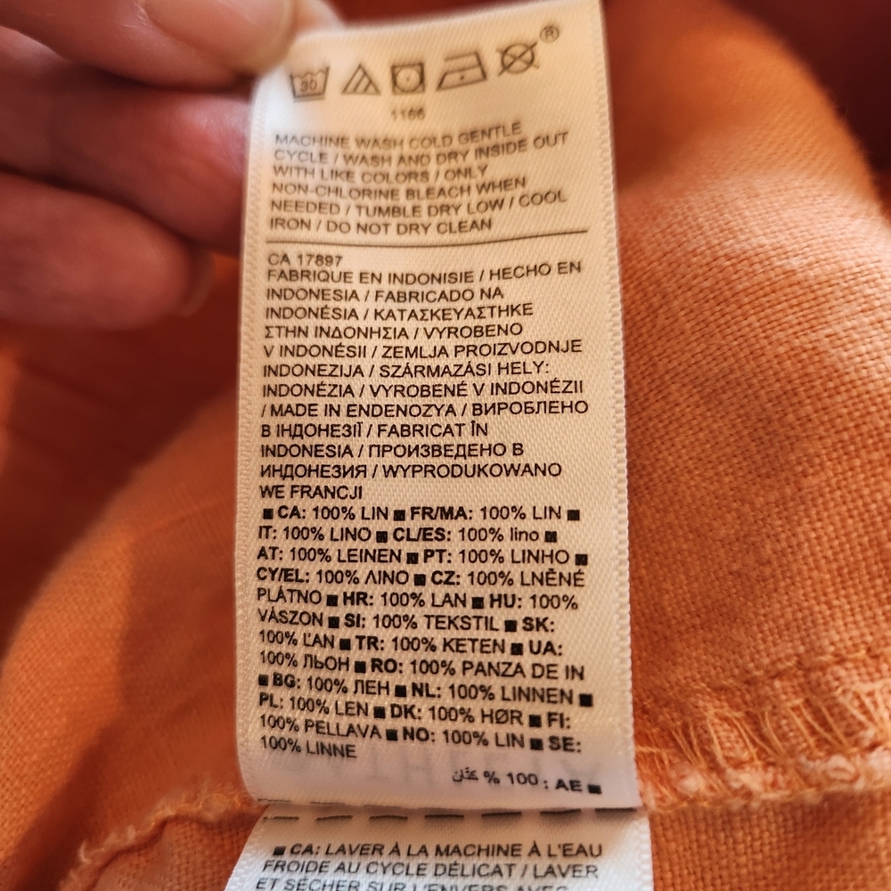 Athleta Cabo 100% Linen 4" Short Orange Size 8 Elastic Waist Drawstring Pockets - Picture 10 of 14